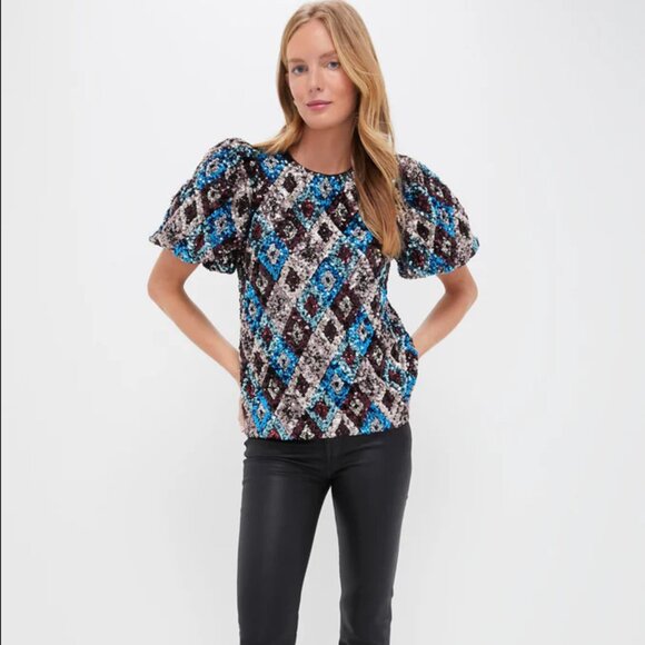 NWT Pomander Place Multi Sequin Jada Blouse, Size Medium - Picture 2 of 8